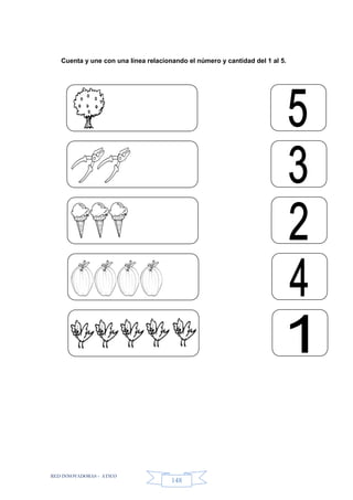 RED INNOVADORAS - ATICO
148
Cuenta y une con una línea relacionando el número y cantidad del 1 al 5.
 