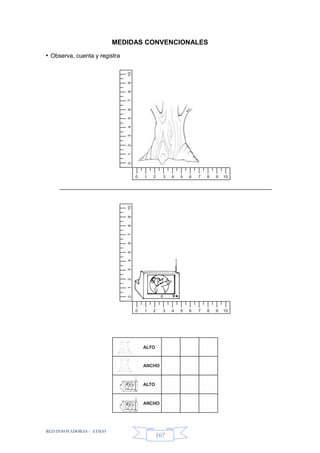 RED INNOVADORAS - ATICO
167
MEDIDAS CONVENCIONALES
• Observa, cuenta y registra
0 1 2 3 4 5 6 7 8 9 10
012345678910
ALTO
ANCHO
ALTO
ANCHO
0 1 2 3 4 5 6 7 8 9 10
012345678910
 