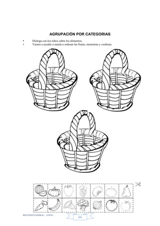 RED INNOVADORAS - ATICO
66
AGRUPACIÓN POR CATEGORIAS
• Dialoga con los niños sobre los alimentos.
• Vamos a ayudar a mamá a ordenar las frutas, menestras y verduras.
 