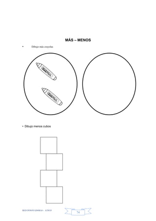 RED INNOVADORAS - ATICO
74
MÁS – MENOS
• Dibujo más crayolas
• Dibujo menos cubos
 
