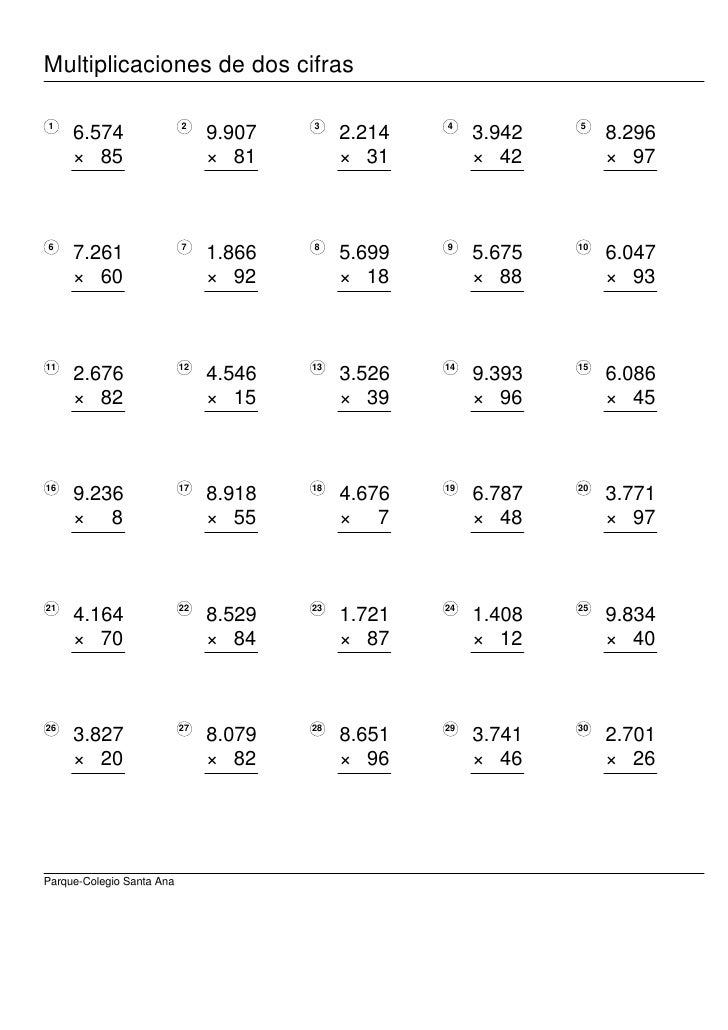 Cuaderno de multiplicaciones por una y dos cifras