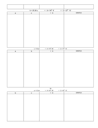 b = 25.36 u < A = 54
0
8´ < C = 27
0
15´
a c < B GRAFICA
c = 18 cm < A = 750
59´ < C = 770
10´
a b < B GRAFICA
64
a = 12 cm < A = 430
59´ < C = 670
10´
b c < B GRAFICA
 