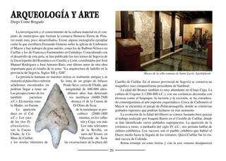 22
Con la repoblación deﬁnitiva de
la zona durante el reinado de Alfonso
VI, especialmente a partir de la con-
quista de la zona, comienza un periodo
constructivo intenso que atendería en un
primer momento la construcción o reparación de los re-
cintos amurallados de Cuéllar, Turégano y Fuentidueña. Tam-
bién sabemos que hubo fortalezas medievales en Membibre
de la Hoz y Laguna de Contreras.
En el siglo XII se produce la gran eclosión del románi-
co, que tendrá continuidad hasta bien entrado el siglo XIII.
La arquitectura románica presenta en la comarca dos tipos
diferenciados, según los materiales empleados. En Fuenti-
dueña y su tierra, los templos románicos se construyen funda-
mentalmente con piedra caliza, labrada en sillares o en muros
de mampostería. La iglesia de San Miguel de Fuentidueña es
la cabeza de un taller que extenderá su inﬂuencia por toda la
zona. En Cuéllar, sin embargo, domina el uso del ladrillo. Este ro-
mánico de ladrillo es el que en la zona se conoce como mudéjar.
Las principales iglesias mudéjares se encuentran, lógicamente,
en Cuéllar, pero también hay que destacar el templo del antiguo
monasterio benedictino de San Baudilio, en Samboal.
La imaginería románica, aunque no muy abundante, está bien re-
presentada. Tardorrománicas son las imágenes de dos de las vírgenes
que cuentan con más devotos en la comarca: Nuestra Señora del Henar,
en Cuéllar, y Nuestra Señora del Bustar, en Carbonero el Mayor. Un
elemento excepcional dentro del estilo son los dos relieves que quedan
ocultos tras el retablo mayor barroco de la iglesia de Santiago, en Turé-
gano. Pinturas de esta época han aparecido recientemente en la iglesia
de Pinarnegrillo, junto con otras de datación más tardía.
La arquitectura cisterciense se considera de transición del románico
al gótico, ya que incorpora elementos del gótico inicial como el empleo
de la bóveda de cañón apuntada. Santa María de Sacramenia es quizá
la fundación más antigua del Cís-
ter en tierras españolas. La traza y
lo fundamental de las obras de su
iglesia se hizo a ﬁnales del siglo
XII y principios del XIII. Las bó-
vedas de crucería, ya plenamente
góticas, son del siglo XV.
La histórica política de Castilla en los siglos XIV y XV es
turbulenta y posiblemente uno de los motivos de que tenga-
mos menos manifestaciones artísticas. Del gótico medieval,
a parte de las bóvedas de Sacramenia, quedan algunos testi-
monios en Cuéllar y algunas imágenes de gran mérito, como
el Cristo de Hontariegos que se conserva en la iglesia de San
Pedro de Hontalbilla, o el Cristo de San Gil, en Cuéllar. En el
marco de las luchas intestinas por el poder hay que situar las
construcciones de don Álvaro de Luna en el castillo de Cuéllar
y el encastillamiento de la iglesia románica de San Miguel de
Turégano por encargo del obispo Juan Arias Dávila.
Sin embargo, el gótico es uno de los estilos fundamenta-
les en la zona, ya que al gótico postmedieval pertenecen un
buen número de templos. La coyuntura económica favoreció la
construcción de un importante conjunto de iglesias de este estilo
como son, por citar algunas, la iglesia de Santa María de Fuentepe-
layo, las naves de la iglesia de San Juan de Carbonero en Mayor,
y las parroquias de Calabazas de Fuentidueña y Vegafría. Tal fue el
arraigo del estilo, que todavía en el siglo XVIII se siguió empleando
en la iglesia de San Andrés de Cantalejo. En comparación, el Rena-
cimiento fue un arte minoritario. La obra más destacada es el patio
del castillo de Cuéllar, construido a instancias de don Beltrán de la
Cueva, tercer duque de Alburquerque. El castillo de Cuéllar y el de
Turégano, ambos ﬁnalizados en el siglo XVI, son exponentes de la
arquitectura militar señorial.
 