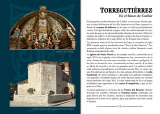 77
VALLELADO
Ajos de Vallelado
Interior de la Iglesia parroquial de Santo Tomás
Ajos de Vallelado
El río Cega y su ribera acarician el término de este pueblo, también sur-
cado por el modesto arroyo Horcajo, que pasa encauzado bajo las ca-
lles. En las proximidades del molino de La Minguela podemos hacer
un agradable recorrido junto a las aguas del Cega. Rodeando el pueblo
surgen pinares en los que se entremezclan pinos piñoneros y resineros.
La antigüedad de la población del término se remonta, al menos, a
la primera Edad del Hierro (s. VIII-s. V a.C.). De esta época es el
castro del Pico de Torre y los poblados de Óvilo y Las Longueras.
También se han encontrado restos de cerámica romana y visigoda.
La vieja parroquia de Vallelado fue derruida a mediados del siglo
XX y en su lugar se levantó la actual iglesia de Santo Tomás Após-
tol, de cuidada arquitectura basada en el uso del arco de medio punto
y la bóveda de cañón. Se conserva un interesante grupo de imágenes
fechables entre el siglo XVI y el XVIII.
En la parte alta del pueblo se levanta la Casa Grande, la principal
de las propiedades que tenían en Vallelado los monjes jerónimos del
Monasterio de la Armedilla (Cogeces del Monte).
Se conservan en el pueblo unos cuantos cruceros, entre los que des-
taca por su labra el Cristo del Humilladero (s. XVIII).
Vallelado a dado grandes pelotaris, como los hermanos Baeza, que
se situaron en lo más alto de este deporte en el año 1976. Niños y
mayores siguen practicando el juego de pelota con afán y tesón.
Los ajos de Vallelado son de gran calidad y gozan de fama en la co-
marca. El primer sábado de julio se celebra el Festival Folklórico del
Ajo. La Exaltación de la Cruz a mediados de septiembre y Santo
Tomás Apóstol el primer domingo de julio son las ﬁestas patronales
de este pueblo de gran arraigo y fuertes tradiciones.
El juego de pelota
 