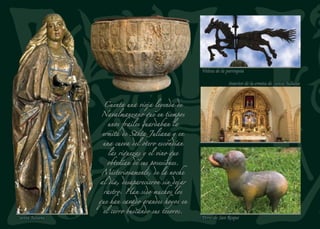 SAN MARTÍN
Adobe y ladrillo
Hasta hace unas décadas, San Martín era la cabeza del municipio,
situación que ahora ha perdido en favor de Mudrián, un núcleo más
dinámico.
La laguna de las Adoberas, situada junto a la iglesia, es el resultado
de la extracción de barro para fabricar los adobes con los que están
construidas sus casas. El carrizo bordea la laguna y entre sus hojas se
esconden fochas, ánades reales y otras aves acuáticas. Alrededor del
pueblo se cultivan puerros, zanahorias, remolachas, patatas... Cuan-
do llega el otoño y los campos se roturan multitud de cigüeñas bajan
a alimentarse de los jugosos insectos que quedan al descubierto. La
copa de los pinos diﬁculta la observación del vuelo rápido y ágil
de expertos cazadores como el milano real, milano negro, cernícalo
vulgar, ratonero y otras rapaces.
La iglesia de San Martín de Tours levanta su mole silenciosa en
lado del pueblo. Delante de ella se abre la plaza y se levanta un viejo
crucero del siglo XVI. Su arquitectura es muy similar a la de San
Bartolomé de Mudrián y hace pensar que ambas fueron construidas
a la vez. La combinación de ladrillo y mampostería en sus paramen-
tos consigue romper algo la austeridad que caracteriza al aspecto
exterior de las iglesias barrocas segovianas del siglo XVIII.
En el camino hacia Mudrián se encuentra la ermita del Santo Cris-
to de la Esperanza, con un crucero de piedra blanca que salió del
mismo taller de cantería que el del pueblo.
Su ﬁesta principal fue trasladada de su fecha original y se celebra el
primer ﬁn de semana de agosto, en honor a San Martín de Tours.
La ﬁesta de la Cruz, el ﬁn de semana más cercano al 14 de septiem-
bre, es su otra ﬁesta local. El último domingo de septiembre sus
vecinos acuden a la romería de San Benito de Gallegos.
Iglesia de San Martín de Tours
Depósito de agua Crucero
94
 