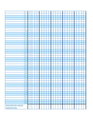 1
2
3
4
5
6
7
8
9
10
11
12
13
14
15
16
17
18
19
20
21
22
23
24
25
26
27
28
29
30
31
32
33
34
35
36
37
38
39
40
41
42
43
44
REGISTRO DE NOTAS
ASIGNATURA:
 