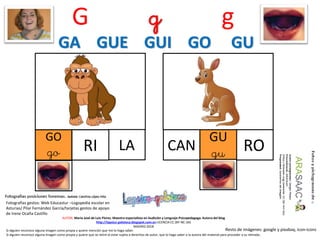 G g g
LARI
AUTOR: María José de Luis Flores. Maestra especialista en Audición y Lenguaje-Psicopedagoga. Autora del blog
http://lapsico-goloteca.blogspot.com.es LICENCIA CC (BY-NC-SA)
MADRID 2018
GO
go ROCAN
GU
gu
Si alguien reconoce alguna imagen como propia y quiere mención que me lo haga saber.
Si alguien reconoce alguna imagen como propia y quiere que se retire al estar sujeta a derechos de autor, que lo haga saber a la autora del material para proceder a su retirada..
Fotografías gestos: Web Educastur –Logopedia escolar en
Asturias/ Pilar Fernández García/tarjetas gestos de apoyo
de Irene Ocaña Castillo
Resto de imágenes: google y pixabay, icon-icons
GA GUE GUI GO GU
 