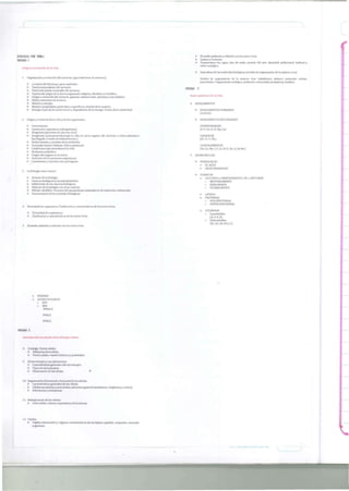 BIOLOGIA POR TEMAS 
UNIDAD 1 
Origen y evolución de la vida 
1. Organización y evolución dei universa (qué edad tiene el universo), 
>> Tl-eio treíao reíavo dulecloi nBsigita B adnegl u onvie grsraon. explosión. >> TTeeoorrííaas d deell e ostargideon n ideva rlaaib tielerra de )agr uumnvieernsaot religioso, filosófico y científica >y OEdgriaedn y y e esvtroulucctuióran ddeel laun tviieerrsrao, gaalxais, ssitema solar, palnetas y sus satélites. y> MMaatetearirai: y p roepneiedrgaíad,e s generaels y específicas: estados de la materai. > Energía: leyes de la conservación y degradación de la energía Teoría de la relatividad. 
i. Origen y evolución de la vida y de los organismos. 
>> GCerenaercaoicniósinm eosp ontánea (aboigensitas). >> EBxiooggéénneessisis (p(proavrseipneerm diae)(s uortgroió slaer v vdiivao). e n otros ulgares del unvierso u otros palnetas y > hEavnoulc oelilgnsaimdooa y tra pvéruseb daes m deet elaotr oiesvol uectció.)n. >> CTeoonríadsciodinee sOp qauenn p-Hemadlaune r.ie ro(fisnico qlau ívmidiaca.s } >> OEvgrioelunció nde lp ox rgeien boi ót iecna. la tierra. V> N"u-Atroicsiónintes dsie ylos re ppnromduecorcsión org parnmisimgieonsa.i. 
3. >La BHiosilotograiía codem ola b ceiionloogía a >> CSueibrndaivsisió nbi odelóg alicsas c,ie (cñoanc aesp tuteaolló igi czaacsió.n L >* RMeélatocdióon cdieen tlaífic ob.io lPogroíaces coosn odetrals pe cneisanmcaieisn.ot sistemátkoy de inducción y deducción. > Nomenclatura délas unidades l»l alógicas 
4. Diversidad de organismos. Clasificación y características délos seres vivos. 
> Diversidad de organismos, 
> Clasificación y características de los seres vivos 
5. El medio ambiente y relación con los seres vivos. 
>> LEmil mtiesedoi y aFmacbtoeirneets.1 y relación con los seres vivos > nTecimhop eeractuorlaógic olu.z , agua, tpio de sueol, presión del aire, densdiad poblaríonal. habtaid y 
> Naturaleza de las moléculas biológicas (niveles de organización de la materia viva). 
pNluviericeleslu ladre. O rogragnaiznaizcaiócnión e codleógic ala: p omblaacteióarin, covmivau:n diasudb,a etócmosicsiote,m aató,m bicoiosf emrao elcualr celular, 
UNIDAD 2 
Bases químicas de la v ul.i 
6. >B10 B EKLEE)MLEMENETONSTOS PRMIAROIS (C.H.0.N) 
> B10ELEMENTOS SECUNDARIOS 
N(ISD.PSI.NPEaN.S AKBC.LEM.ISgC .a) 
V(BARrA.ITBi.VLE,S P h.) 
OUGO ELEMENTOS 
(Fe, Cu, Ma I, F. Co, Si Cr, Zn, U, Se Mo) 
7. BI0M0LÉOJLAS 
> INORGANICAS 
• ELAGUA 
> •OG ASNACILEASS MNIERALES • oG LUCMDIOOSNoOCSAARCBARODIHODISRA TOS o HC o AZUCARES 0o DPSIOALCStAARCDIAORDSlOS •• PLPIRDIOOTESNIAS OO H0HU1E.TE RPR0PORTE0NITEA1SNAS • 0 VTIALMpioNIsAoulSbel s o (AH. diDro.so Eul.b elKs) (B1.B2.B6.B12.C) 
•• ACEDNIOZMISAS NU CLECOS oo AARDNN RNAÍm) 
RNA(r) 
RNA(t) 
UNIDAD 3 
Introducción «I estudia de la biología celular. 
B. C- itoloDgeíafin,ic Tióenorí ade c laelu claérlu.la . > Teoría celular reseña histórica y postulados 
9. >E3 mCacirarocstceoríspticoias y g esunse raaelpscila cdoienl emsci roscopoi >> TOpibosserva dceión m dciero salcso pcoiéslu.la s. 
10.> O rCgaanraizcatceiórísntica Ess trguecntueraraells y d efun alcsoi ncaélulla dse als células. >> CDéfielurelansrai esnca ynó slaesm yeaj npzarosca roitas, estructura general m( embarna, ctoipalsma y nñdeo). 
11. Multiplicacióndelascélulas. 
> Cido celular, mi toas importancia de la mi tosis. 
12.)* T eTdijedijooss '(numeraoris y aglunas características de ols tedijos epitelial, conujntvio, muscualr y nerviosa 
 