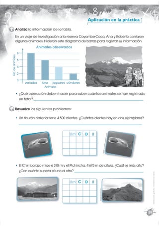 Aplicación en la práctica

1 Analiza la información de la tabla.
             En un viaje de investigación a la reserva Ca...