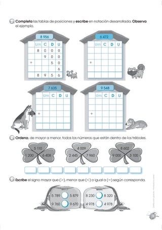 3 Completa las tablas de posiciones y escribe en notación desarrollada. Observa
  el ejemplo.

                     8 956 ...