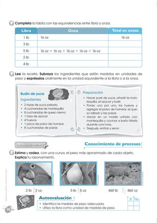 4 Completa la tabla con las equivalencias entre libra y onza.
                                                        Libr...