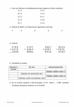 Cuaderno de vacaciones de matematicas para tercero de primaria | PDF