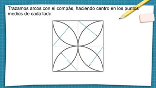 Trazamos arcos con el compás, haciendo centro en los puntos
medios de cada lado.
 