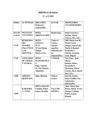 Cuadrante Profes Semana Cultural 09