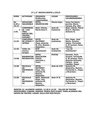 Cuadrante Profes Semana Cultural 09