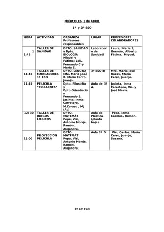 Cuadrante Profes Semana Cultural 09