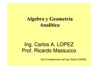 Algebra y Geometría
      Analítica


 Ing. Carlos A. LOPEZ
Prof. Ricardo Massucco
       Con la colaboración del Ing. Carlos CHONG
 