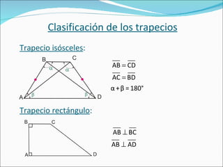 Clasificación de los trapecios Trapecio isósceles :   Trapecio rectángulo :   