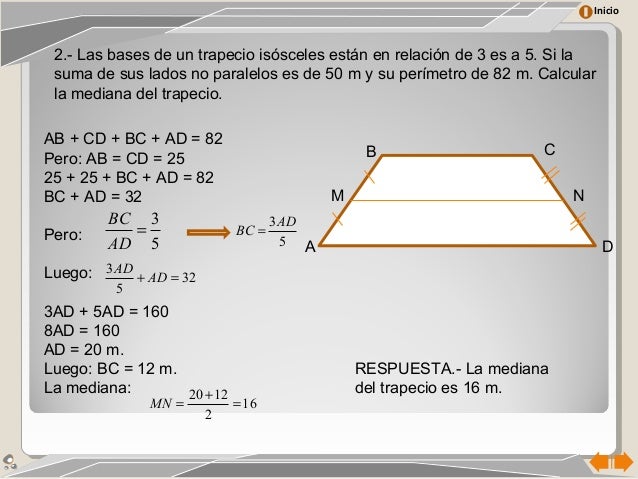 El Perimetro De Un Trapecio Isosceles Es 110