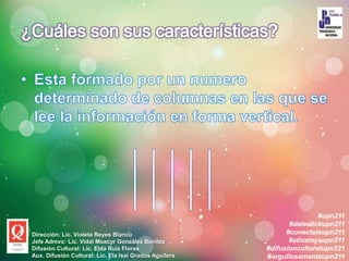 _______
_______
_______
_______
_______
#upn211
#daleclickupn211
#conectateupn211
#ativateyaupn211
#difusionculturalupn221
#orgullosamenteupn211
Dirección: Lic. Violeta Reyes Blanco
Jefe Admvo: Lic. Vidal Moacyr González Benítez
Difusión Cultural: Lic. Elda Ruiz Flores
Aux. Difusión Cultural: Lic. Ela Isaí Grados Aguilera
 