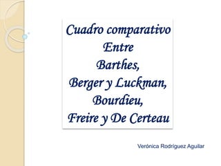 Cuadro comparativo
Entre
Barthes,
Berger y Luckman,
Bourdieu,
Freire y De Certeau
Verónica Rodríguez Aguilar
 