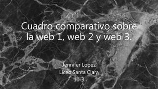 Cuadro comparativo sobre
la web 1, web 2 y web 3.
Jennifer Lopez
Liceo Santa Clara
10-3
 