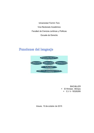 Universidad Fermín Toro
Vice Rectorado Académico
Facultad de Ciencias Jurídicas y Políticas
Escuela de Derecho
BACHILLER
El Hinnawi, Olimpia
C.I: V- 18326289
Araure, 10 de octubre de 2015