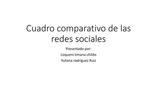 Cuadro comparativo de las
redes sociales
Presentado por:
Lizqueni timana chilito
Yuliana rodríguez Ruiz
 