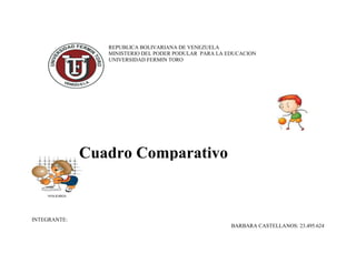 REPUBLICA BOLIVARIANA DE VENEZUELA
                 MINISTERIO DEL PODER PODULAR PARA LA EDUCACION
                 UNIVERSIDAD FERMIN TORO




              Cuadro Comparativo


INTEGRANTE:
                                                       BARBARA CASTELLANOS: 23.495.624
 