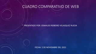 CUADRO COMPARATIVO DE WEB
PRESENTADO POR: OSWALDO ROBEIRO VELASQUEZ RUEDA
FECHA: 5 DE NOVIEMBRE DEL 2021
 