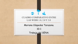 CUADRO COMPARATIVO ENTRE
LAS WEBS 1.0, 2.0 Y 3.0
Mariana Céspedes Tarazona.
10-1
Trabajo del SENA.
 