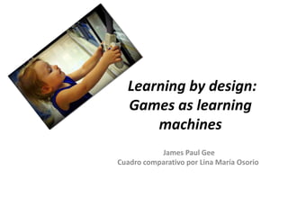 Learning by design:
  Games as learning
      machines
           James Paul Gee
Cuadro comparativo por Lina María Osorio
 
