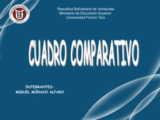 Republica Bolivariana de Venezuela Ministerio de Educación Superior          Universidad Fermín Toro CUADRO COMPARATIVO INTEGRANTES:            MIGUEL MÒNACO ALFARO 