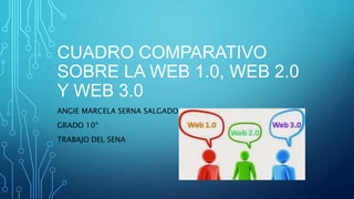 CUADRO COMPARATIVO
SOBRE LA WEB 1.0, WEB 2.0
Y WEB 3.0
ANGIE MARCELA SERNA SALGADO
GRADO 10º
TRABAJO DEL SENA
 