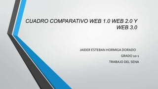 CUADRO COMPARATIVO WEB 1.0 WEB 2.0 Y
WEB 3.0
JAIDER ESTEBAN HORMIGA DORADO
GRADO 10-1
TRABAJO DEL SENA
 