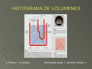 HISTOGRAMA DE VOLÚMENES # Pulsos = # células Intensidad pulso = tamaño células +  