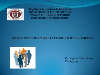 República Bolivariana de Venezuela
MINISTERIO DEL PODER POPULAR
 PARA LA EDUCACION SUPERIOR
  UNIVERSIDAD “FERMIN TORO”




                            Participante: Yajaira Lugo
                            C.I. 6435743
 