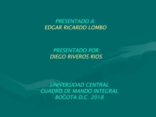PRESENTADO A:
EDGAR RICARDO LOMBO
PRESENTADO POR:
DIEGO RIVEROS RIOS
UNIVERSIDAD CENTRAL
CUADRO DE MANDO INTEGRAL
BOGOTA D.C. 2018
 