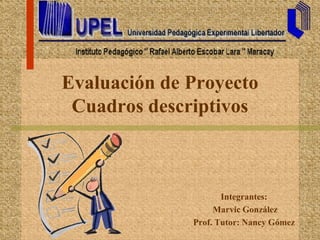Evaluación de ProyectoCuadros descriptivos    Integrantes:  Marvic González Prof. Tutor: Nancy Gómez   
