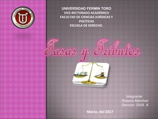 UNIVERSIDAD FERMIN TORO
VICE-RECTORADO ACADÉMICO
FACULTAD DE CIENCIAS JURÍDICAS Y
POLÍTICAS
ESCUELA DE DERECHO.
Integrante:
Rosana Marchan
Sección: SAIA A
Marzo, del 2017
 