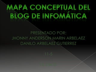 PRESENTADO POR: JHONNY ANDERSON MARIN ARBELAEZ DANILO ARBELAEZ GUTIERREZ 11-5 I.E.J.M.G MAPA CONCEPTUAL DEL BLOG DE INFOMÁTICA 