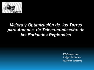 Mejora y Optimización de las Torres
para Antenas de Telecomunicación de
      las Entidades Regionales



                          Elaborado por:
                          Luigui Salvatore
                          Mayelin Giménez
 