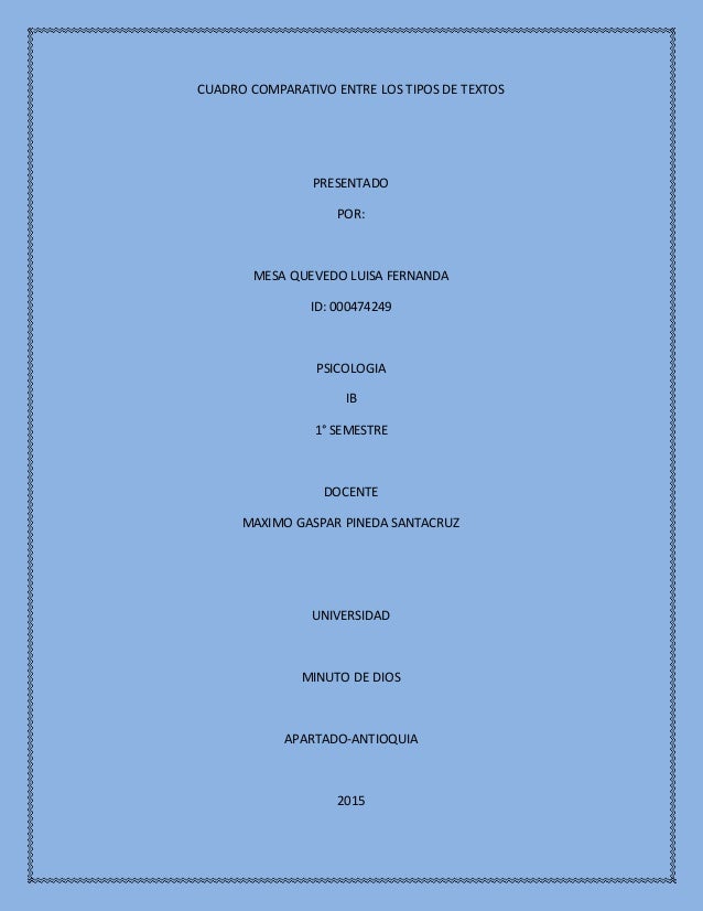 Cuadro Comparativos Entre Los Tipos De Textos