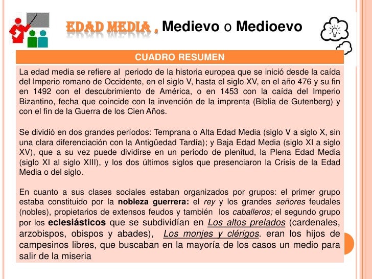 Resultado de imagen de que es la edad media resumen