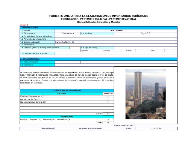Formatos y Cuadros de Inventario Turístico