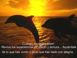 Cuando necesites amor:  Revive tus experiencias de afecto y ternura... Acuérdate de lo que has vivido y de lo que has dado con alegría.   