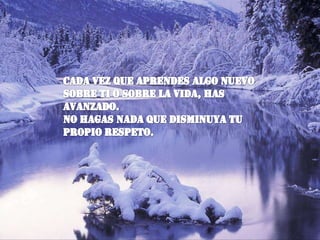 Cada vez que aprendes algo nuevo sobre ti o sobre la vida, has avanzado.No hagas nada que disminuya tu propio respeto.