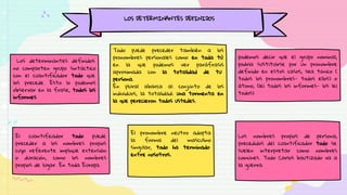 LOS DETERMINANTES DEFINIDOS
Los determinantes definidos
no comparten grupo sintáctico
con el cuantificador todo que
los precede. Esto lo podemos
observar en la frase, todos los
informes
El cuantificador todo puede
preceder a los nombres propios
cuyo referente implique extensión
o duración, como los nombres
propios de lugar. En toda Europa.
podemos decir que el grupo nominal,
podría sustituirse por un pronombre
definido en estos casos, sea tónico (
todos los pronombres- todos ellos) o
átono, (leí todos los informes- los leí
todos)
Los nombres propios de persona,
precedidos del cuantificador todo se
suelen interpretar como nombres
comunes. Todo Carlos bautizado va a
la guerra.
Todo puede preceder también a los
pronombres personales como en toda tú
en la que podemos ver paráfrasis
aproximada con la totalidad de tu
persona.
En plural abarca al conjunto de los
individuos, la totalidad: una tormenta en
la que perecieron todos ustedes.
El pronombre neutro adopta
la forma del masculino
singular, todo ha terminado
entre nosotros.
 