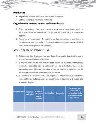 6EDUCACIÓN SECUNDARIA * CUARTA SESIÓN ORDINARIA
