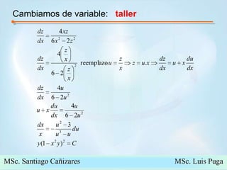 Cambiamos de variable:   tallerMSc. Santiago Cañizares                                                  MSc. Luis Puga